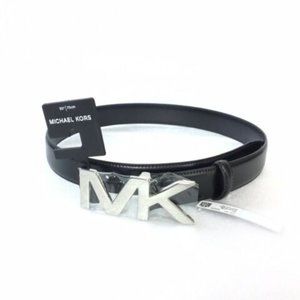 Michael Kors Silver MK Logo Buckle Black Belt (NWT)